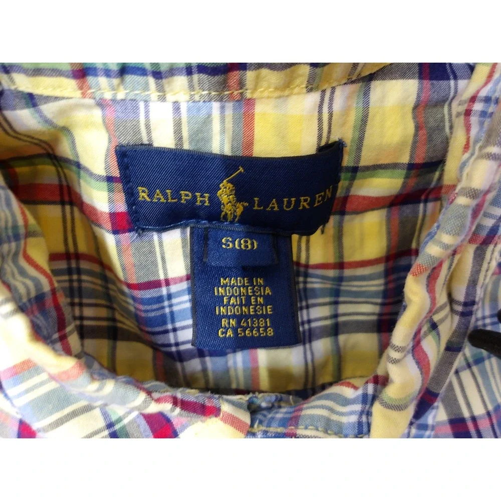Ralph Lauren Kids Plaid‎ Button Down Long Sleeve Shirt Yellow Blue Sz 8 / #1042